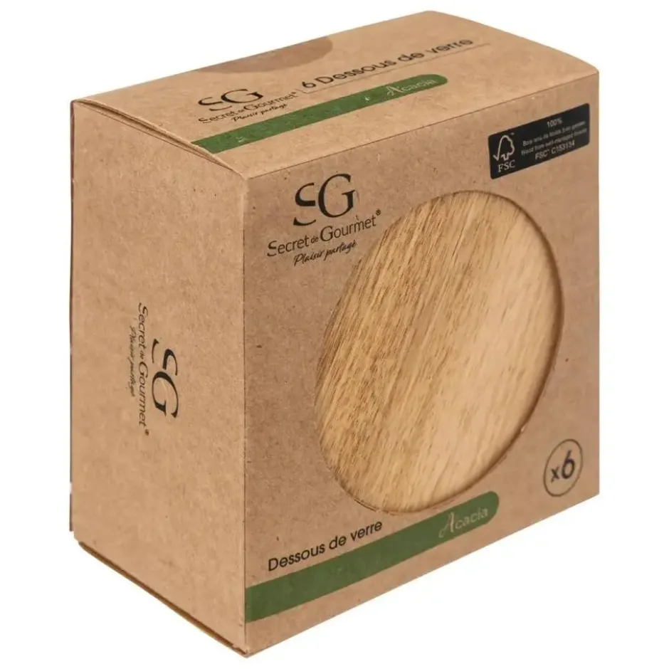 Secret de Gourmet onderzetters - 6x - Acaciahout - D10 cm