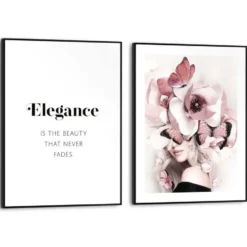 Set poster met lijst - Elegante Bloemenvrouw