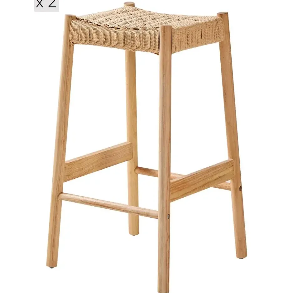 Set van 2 Barkrukken Massief Hout Scandinavisch