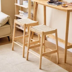 Set van 2 Barkrukken Massief Hout Scandinavisch