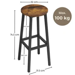 Set van 2 Barkrukken - met stabiel stalen frame, hoogte 75 cm -Bruin-zwart
