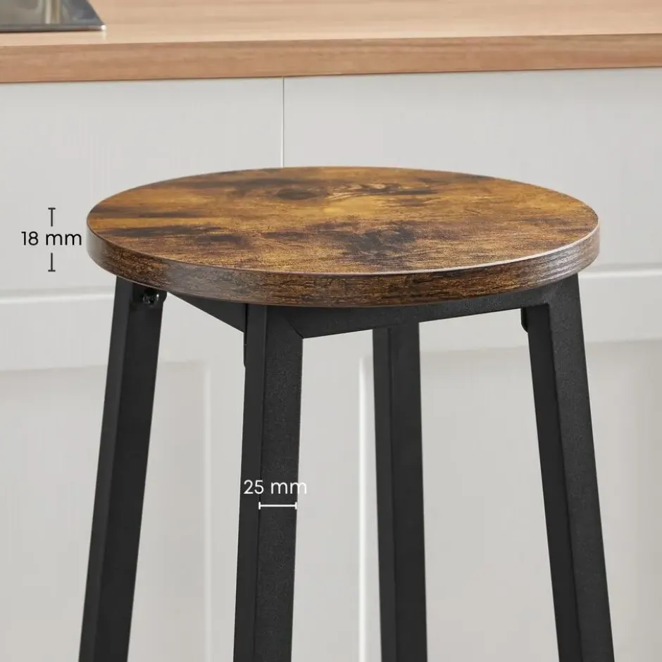 Set van 2 Barkrukken - met stabiel stalen frame, hoogte 75 cm -Bruin-zwart