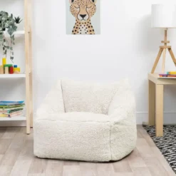 Set van 2 icon Kindersitzakken Teddybeer - Fleece Zitzak - Crème