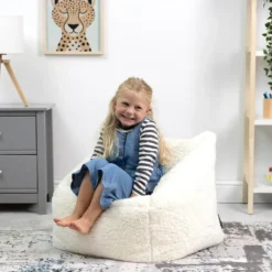 Set van 2 icon Kindersitzakken Teddybeer - Fleece Zitzak - Crème