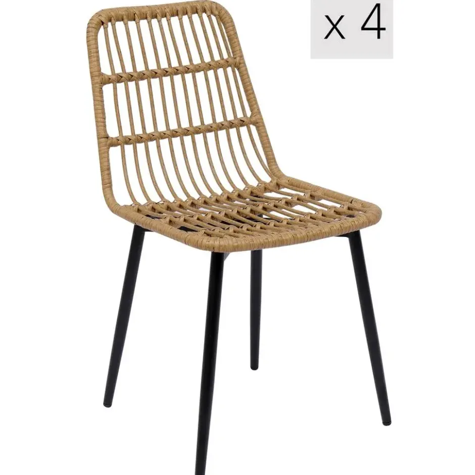 Set van 4 metalen en rotan tuinstoelen