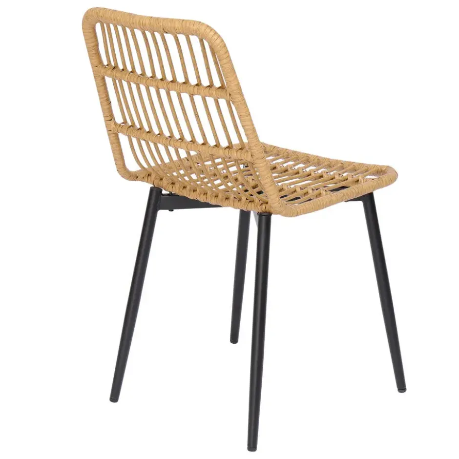 Set van 4 metalen en rotan tuinstoelen