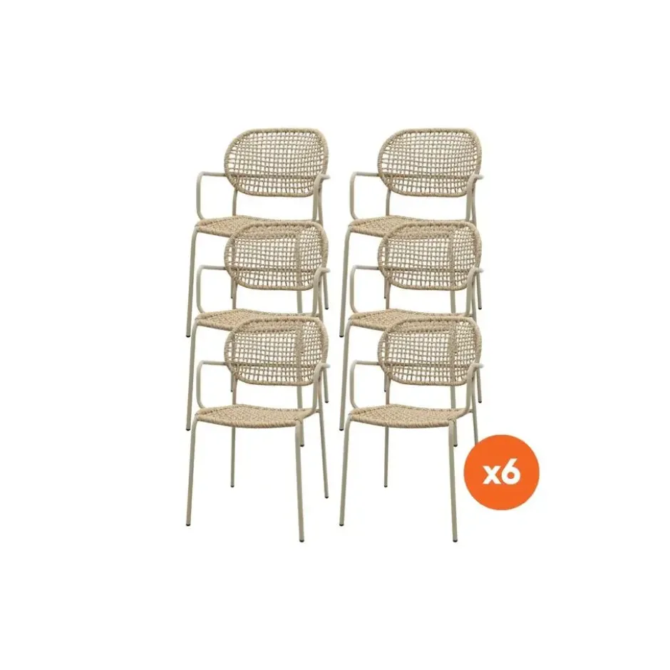 Set van 6 - Noa stapelbare naturel wicker dining tuinstoel - Latte