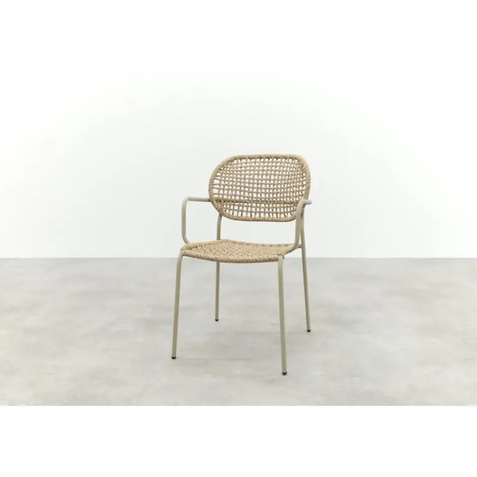 Set van 6 - Noa stapelbare naturel wicker dining tuinstoel - Latte