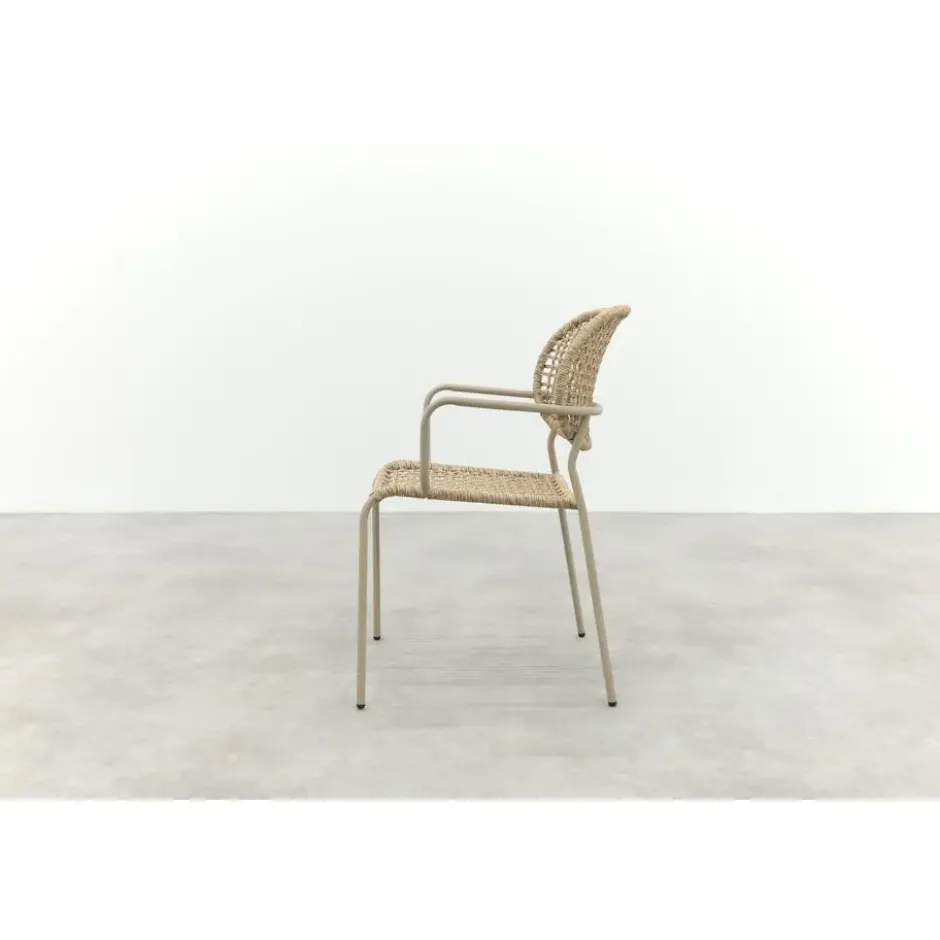 Set van 6 - Noa stapelbare naturel wicker dining tuinstoel - Latte