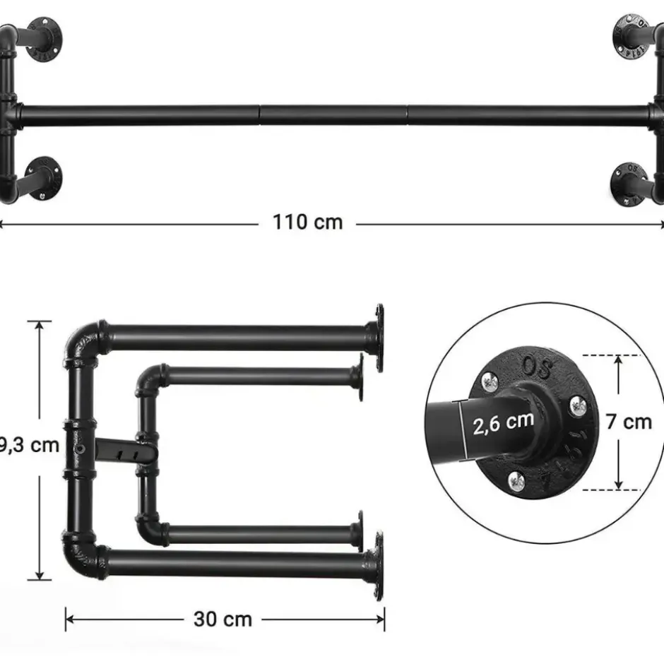 Set van 2 ophangrails - industriële look - zwart
