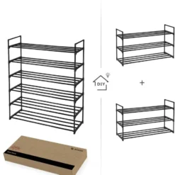 Set van 2 schoenenrekken - tot 24 paar - stapelbaar - 91.7x52.4x29.3 cm - zwart