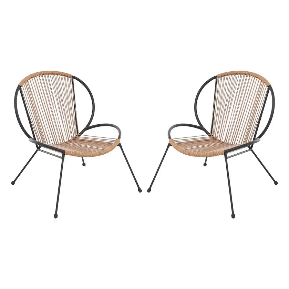 Set van 2 - Tuinfauteuil NIKAO - 69 cmx73 cm - Zwart Natuurlijk licht Hars