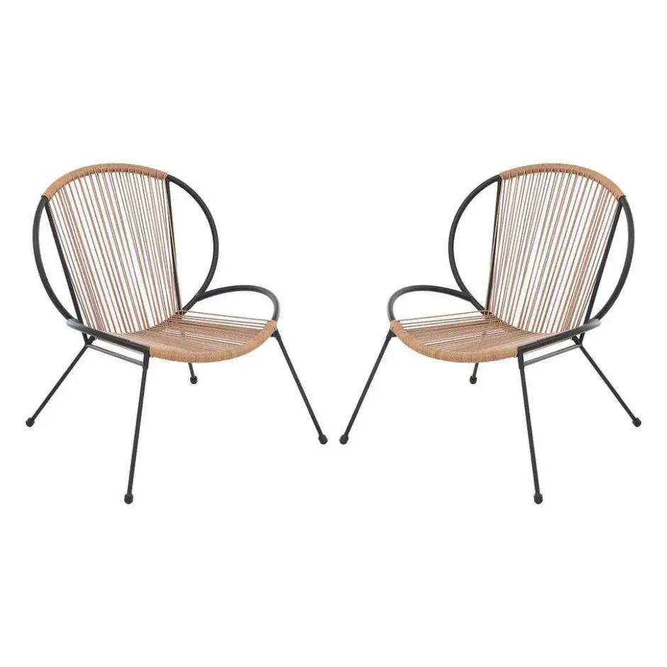 Set van 2 - Tuinfauteuil NIKAO - 69 cmx73 cm - Zwart Natuurlijk licht Hars