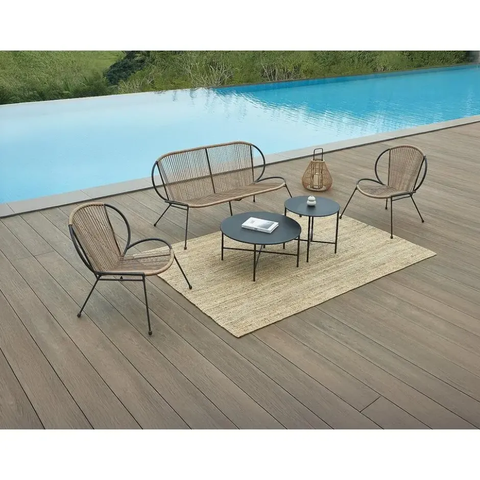 Set van 2 - Tuinfauteuil NIKAO - 69 cmx73 cm - Zwart Natuurlijk licht Hars