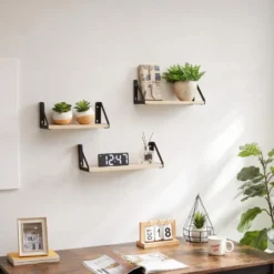 Set van 3 Wandplanken, Zwevende Boeken Planken- Licht bruin