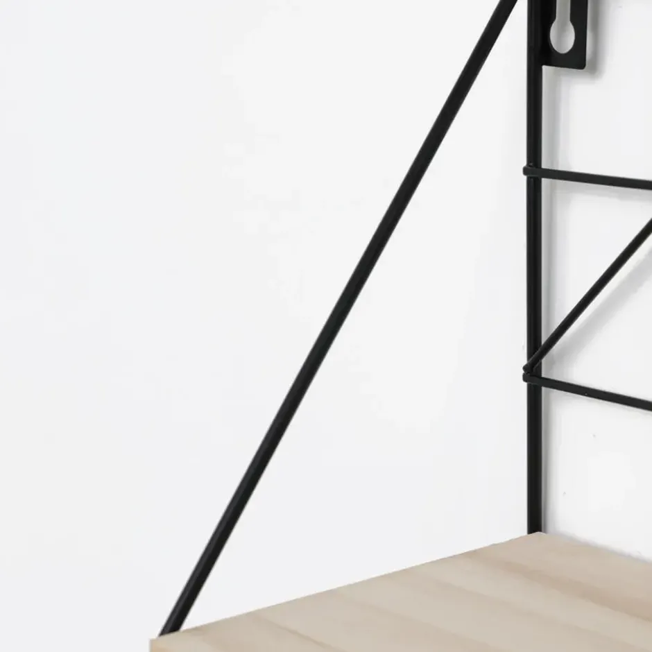 Set van 2 zwarte metalen wandrekjes met houten plankje - 30 en 45 cm