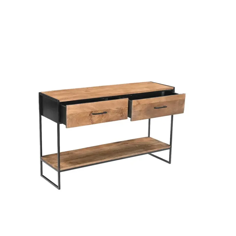 Sidetable Naturel Mangohout - Metaal - 120x35x75cm - Elin