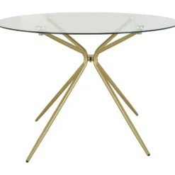 Silvie - Ronde eettafel Ø110 cm 4 zitplaatsen in glas / messing