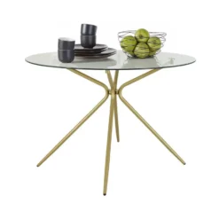 Silvie - Ronde eettafel Ø110 cm 4 zitplaatsen in glas / messing