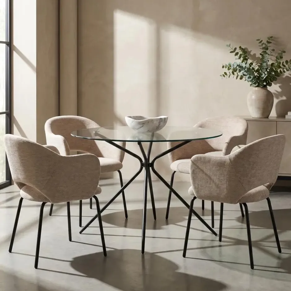 Silvie - Ronde eettafel Ø110 cm 4 zitplaatsen in glas / zwart