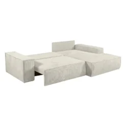 Slaapbank AMELIA - 267 cmx167 cm - Beige Fluweel Stof Rechte hoek