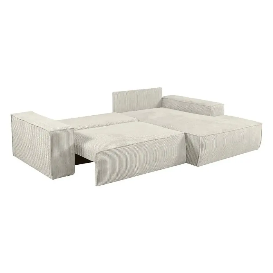 Slaapbank AMELIA - 267 cmx167 cm - Beige Fluweel Stof Rechte hoek