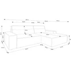 Slaapbank AMELIA - 267 cmx167 cm - Beige Fluweel Stof Rechte hoek