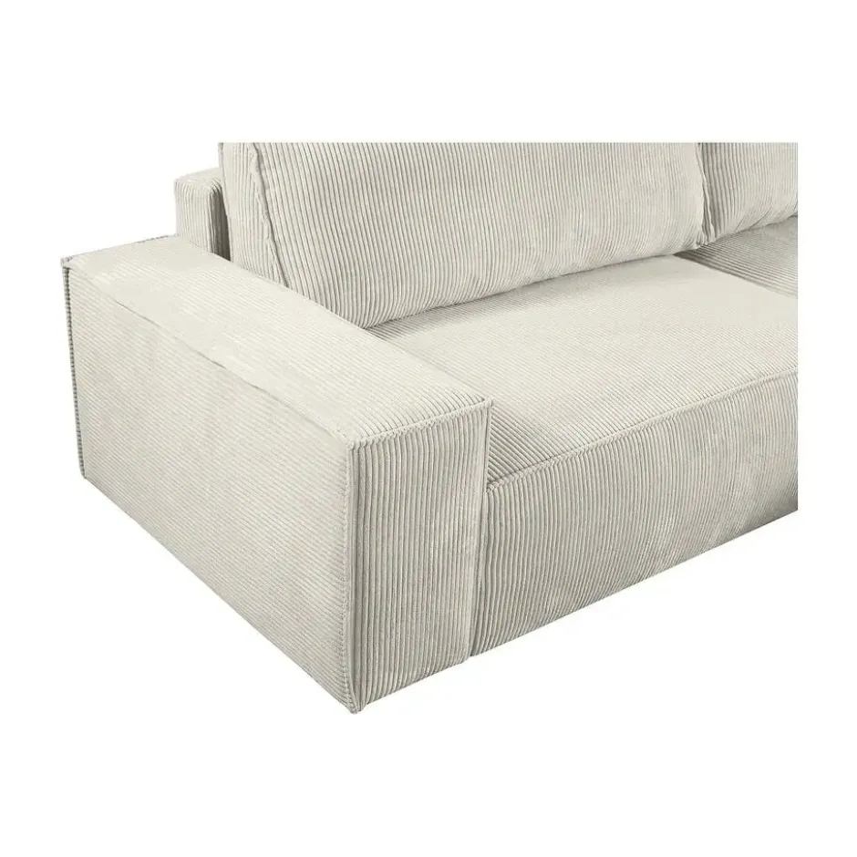 Slaapbank AMELIA - 267 cmx167 cm - Beige Fluweel Stof Rechte hoek