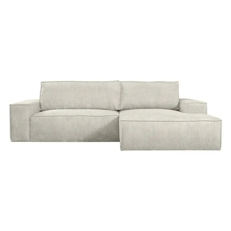 Slaapbank AMELIA - 267 cmx167 cm - Beige Fluweel Stof Rechte hoek