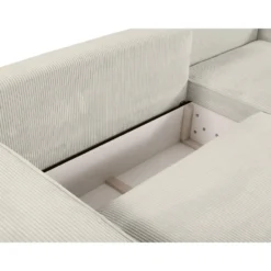 Slaapbank AMELIA - 267 cmx167 cm - Beige Fluweel Stof Rechte hoek