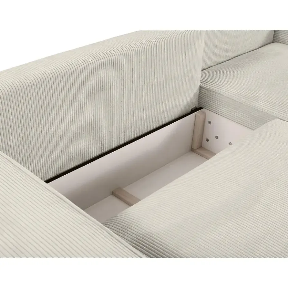 Slaapbank AMELIA - 267 cmx167 cm - Beige Fluweel Stof Rechte hoek