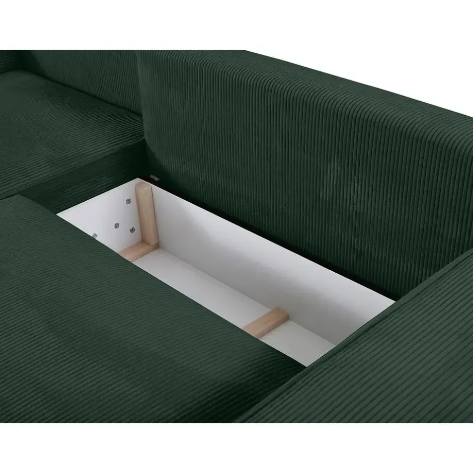 Slaapbank AMELIA - 4 plaatsen - Dennengroen Fluweel Stof Linker hoek