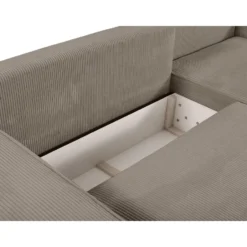 Slaapbank AMELIA - 4 plaatsen - Taupe Fluweel Stof Rechte hoek