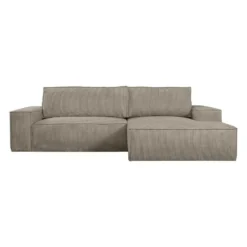 Slaapbank AMELIA - 4 plaatsen - Taupe Fluweel Stof Rechte hoek