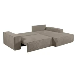 Slaapbank AMELIA - 4 plaatsen - Taupe Fluweel Stof Rechte hoek