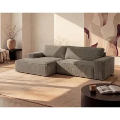 Slaapbank AMELIA - 4 plaatsen - Taupe Fluweel Stof Linker hoek