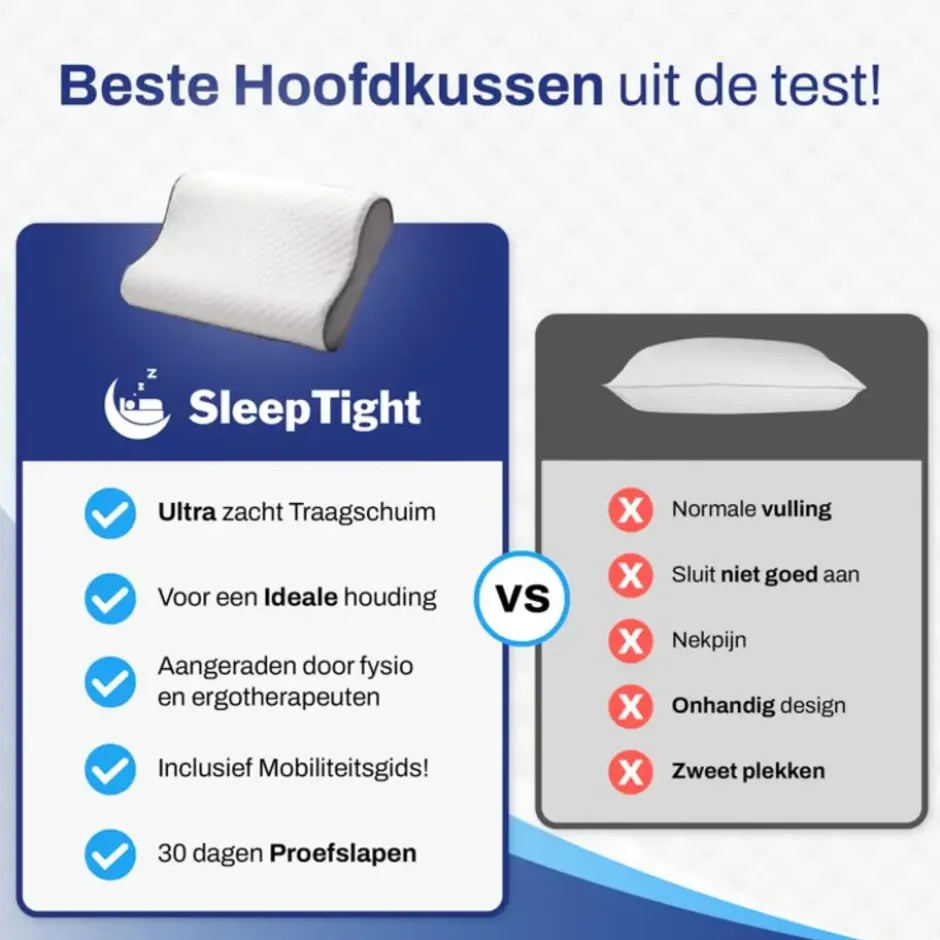 Sleeptight Hoofdkussen voor Nekklachten - Contour - Traagschuim - 60 x 40 cm