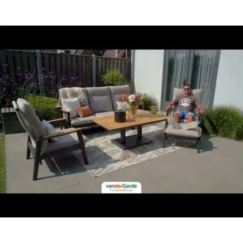 Solaro/Medina up&down verstelbare (5-pers.) stoel-bank loungeset - Zand / Teak