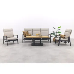 Solaro/Medina up&down verstelbare (5-pers.) stoel-bank loungeset - Zand / Teak
