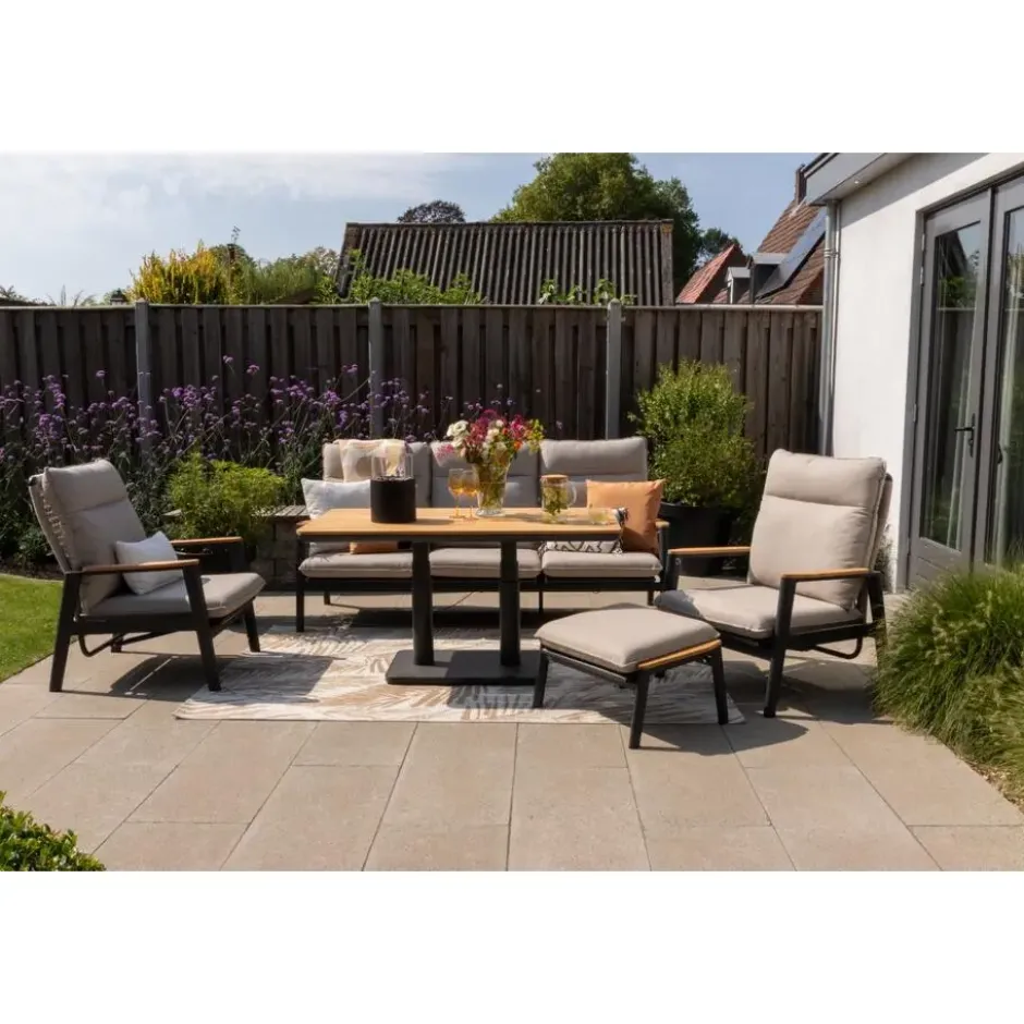 Solaro/Medina up&down verstelbare (5-pers.) stoel-bank loungeset - Zand / Teak