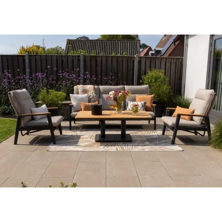 Solaro/Medina up&down verstelbare (5-pers.) stoel-bank loungeset - Zand / Teak