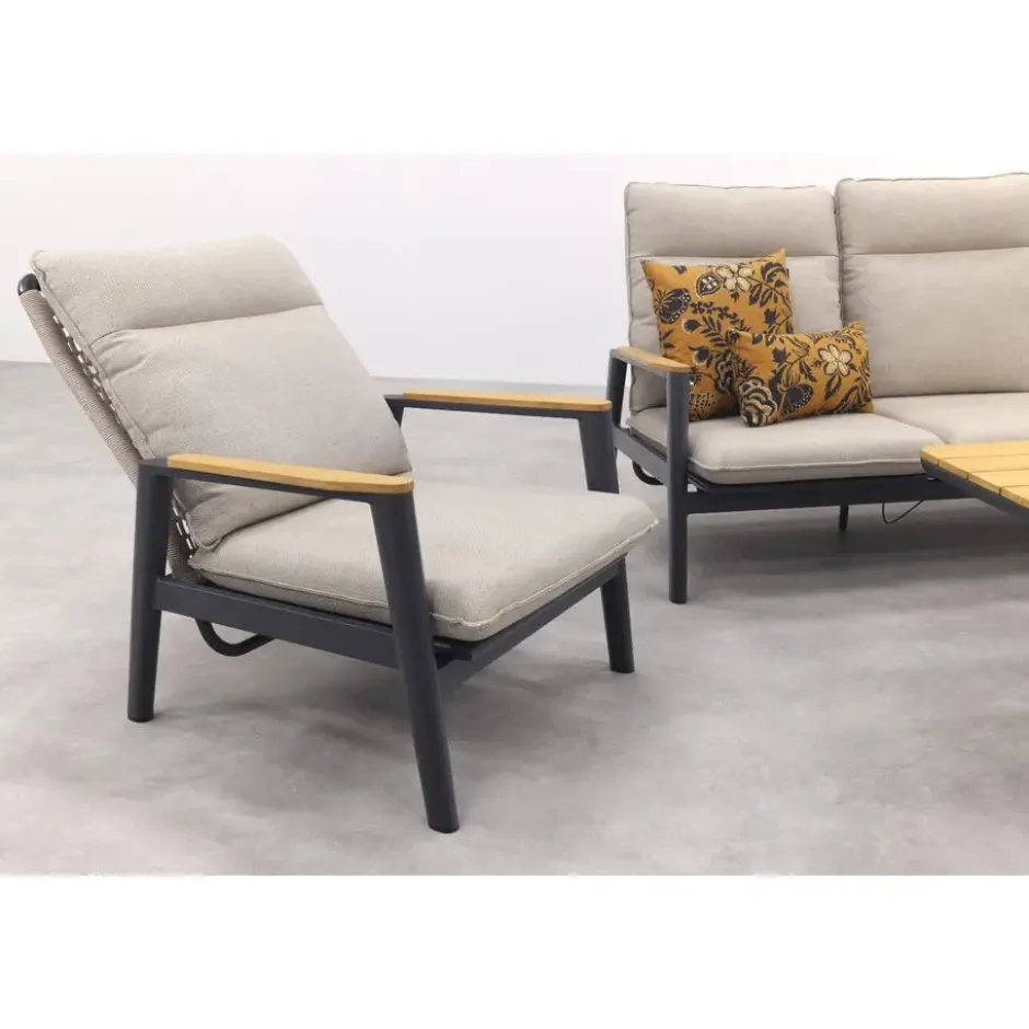 Solaro/Medina up&down verstelbare (5-pers.) stoel-bank loungeset - Zand / Teak