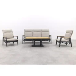 Solaro/Medina up&down verstelbare (5-pers.) stoel-bank loungeset - Zand / Teak