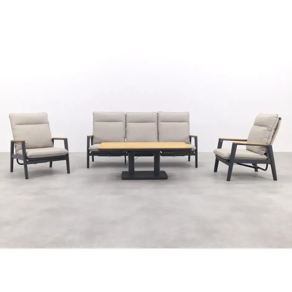 Solaro/Medina up&down verstelbare (5-pers.) stoel-bank loungeset - Zand / Teak