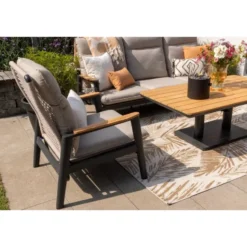 Solaro/Medina up&down verstelbare (5-pers.) stoel-bank loungeset - Zand / Teak