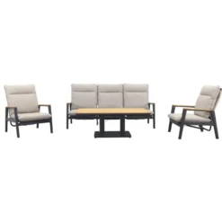 Solaro/Medina up&down verstelbare (5-pers.) stoel-bank loungeset - Zand / Teak