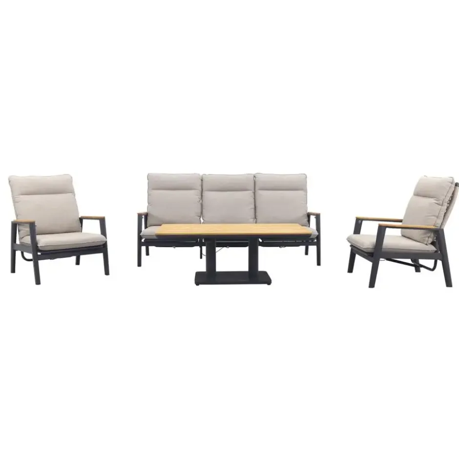 Solaro/Medina up&down verstelbare (5-pers.) stoel-bank loungeset - Zand / Teak