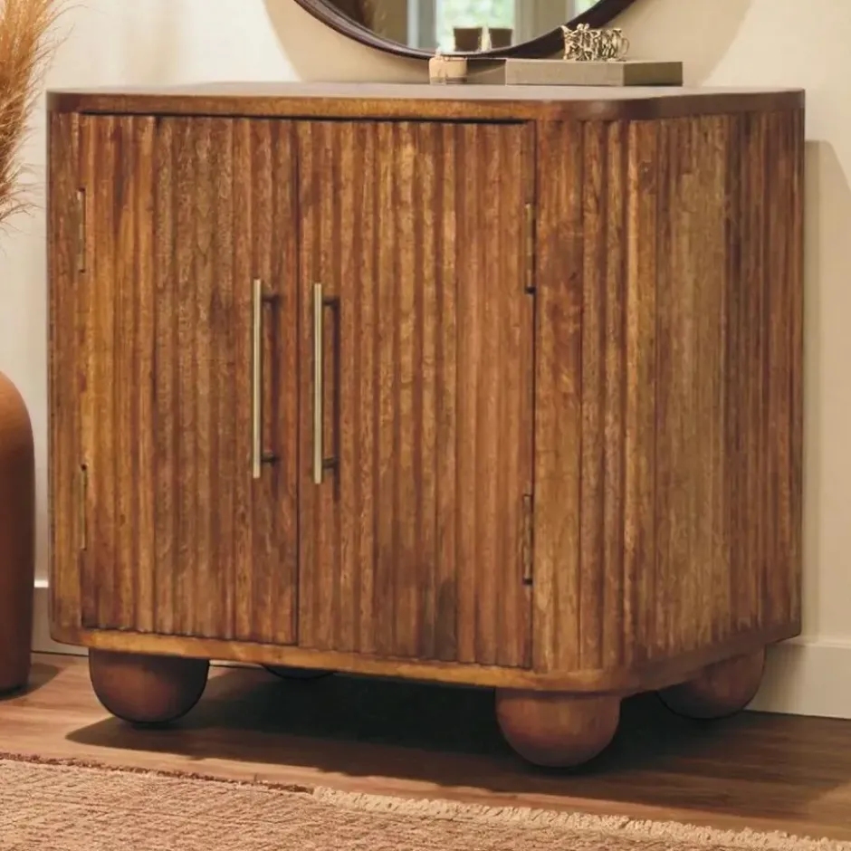 Solis Geribbelde Dressoir, 2 Deuren en 2 Planken, Lichtbruin