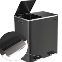 Songmics Prullenbak Met 2 Compartimenten - 2 x 30 L - Met Zwart