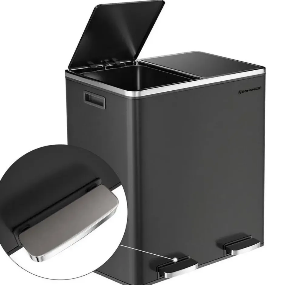 Songmics Prullenbak Met 2 Compartimenten - 2 x 30 L - Met Zwart